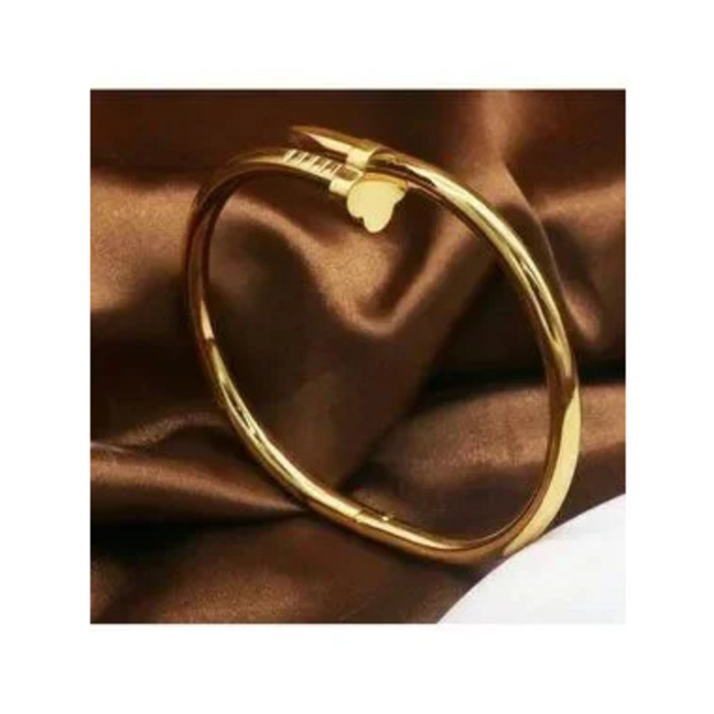 Gold Plated Stainless Steel Nail Bangle Bracelet | Clover Detail